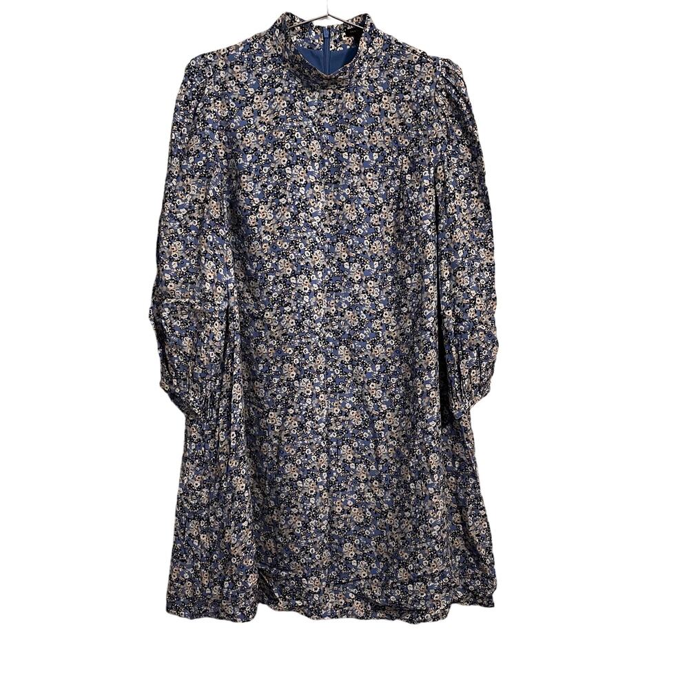 Ann Taylor Womens Blue Floral Mock Neck Knee Length Dress, Viscose, 10 - Picture 3 of 9